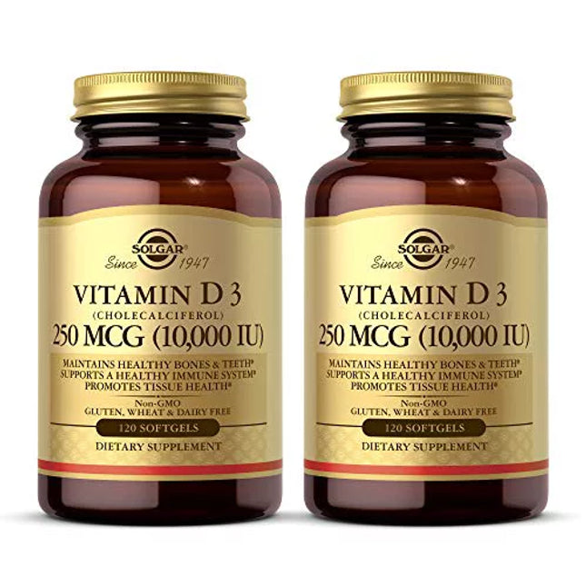 Solgar Vitamin D3 (Cholecalciferol) 10000U  Softgels, 120 Count (Pack of 2)