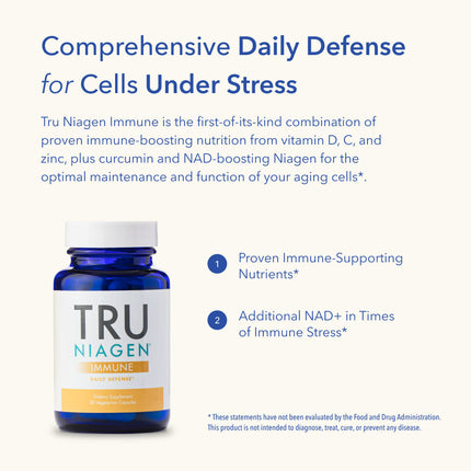 Tru Niagen Immune Daily Defense 30 Vegetarian Capsules, Vitamin D, C, NAD+