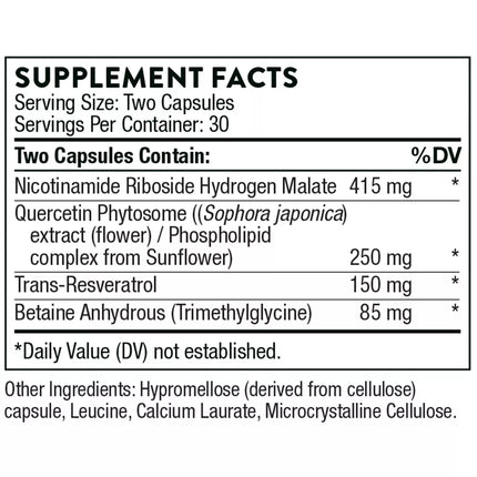 Thorne ResveraCel - Nicotinamide Riboside with Quercetin Phytosome and Resveratrol - 60 Capsules