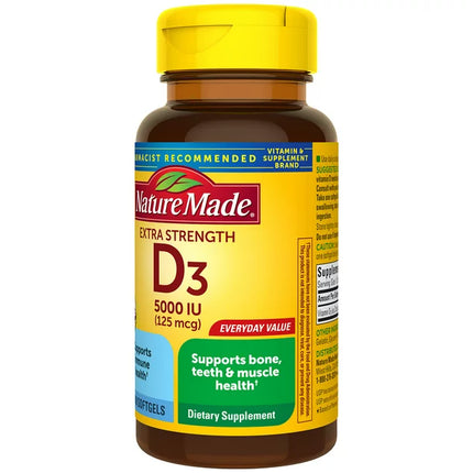 Nature Made Extra Strength Vitamin D3 5000 IU Softgels, 100 Count