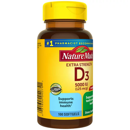 Nature Made Extra Strength Vitamin D3 5000 IU Softgels, 100 Count