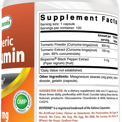 Best Naturals Turmeric Curcumin 1000 mg Bioperine 5 mg 120 Capsule